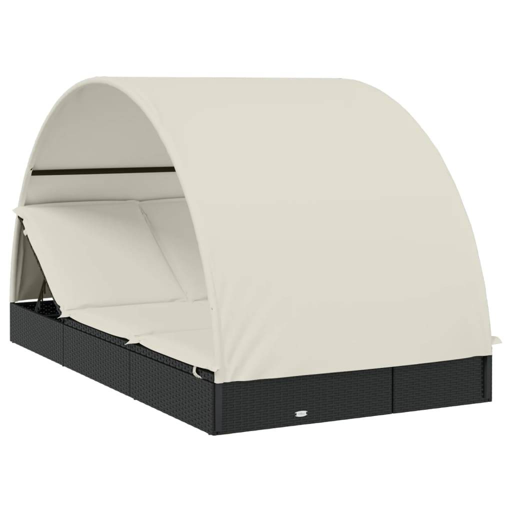 Helloshop26 - Transat chaise longue bain de soleil 2 places avec toit rond 211 x 112 x 140 cm noir - Imagen 1