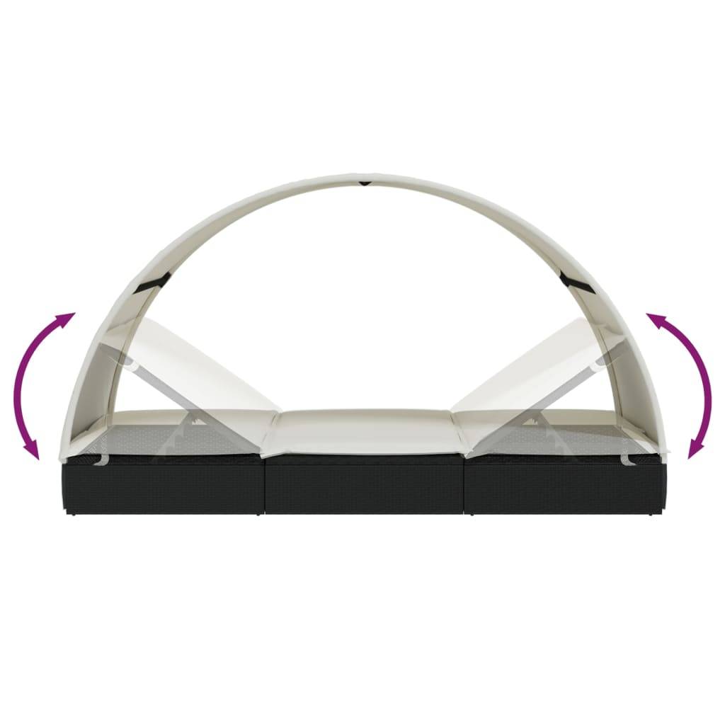 Helloshop26 - Transat chaise longue bain de soleil 2 places avec toit rond 211 x 112 x 140 cm noir - Imagen 6