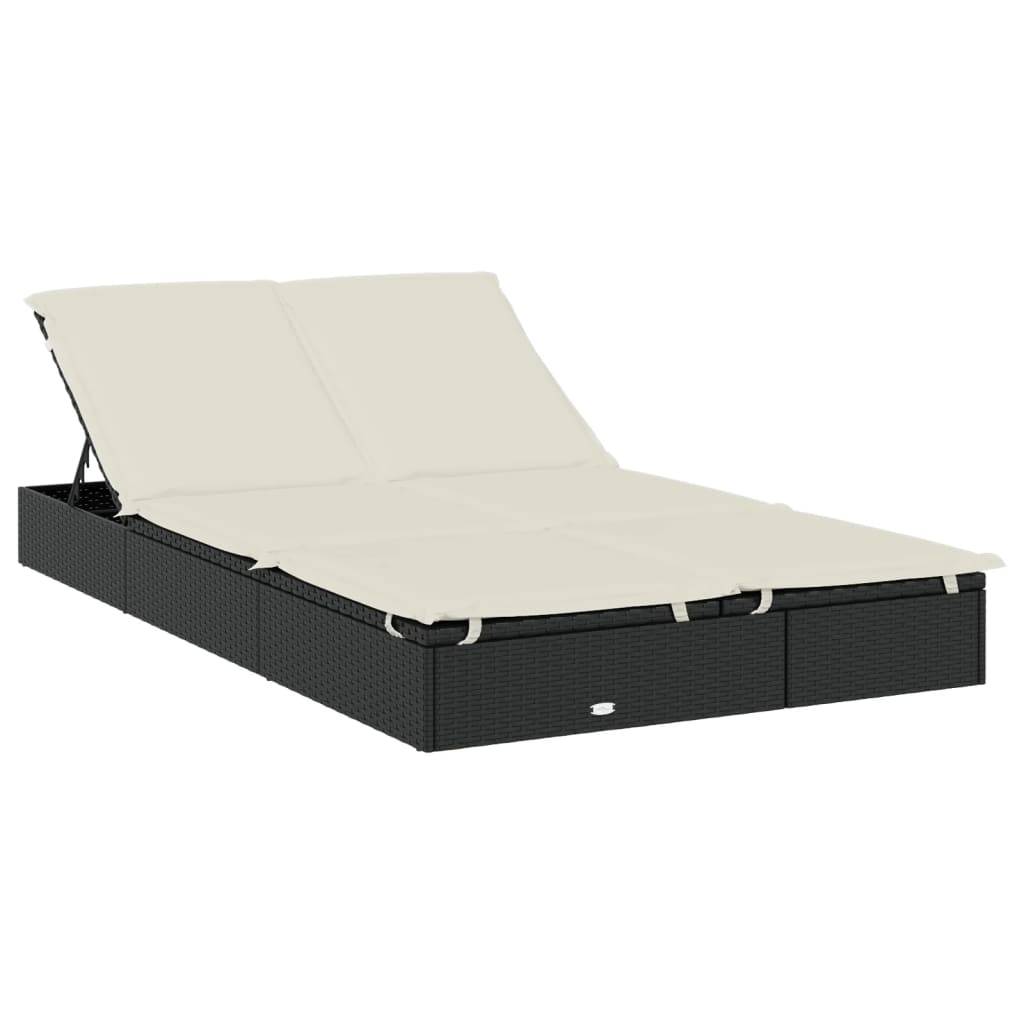 Helloshop26 - Transat chaise longue bain de soleil 2 places avec toit rond 211 x 112 x 140 cm noir - Imagen 3