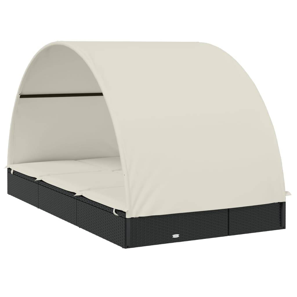 Helloshop26 - Transat chaise longue bain de soleil 2 places avec toit rond 211 x 112 x 140 cm noir - Imagen 4