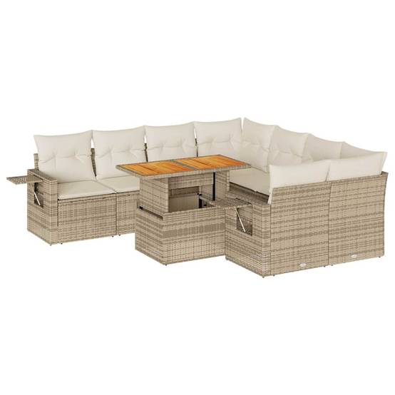 Salon de jardin 9 pcs beige résine tressée avec table bois réglable et coffres de rangement – ComfortXL Outdoor Living - Image 2