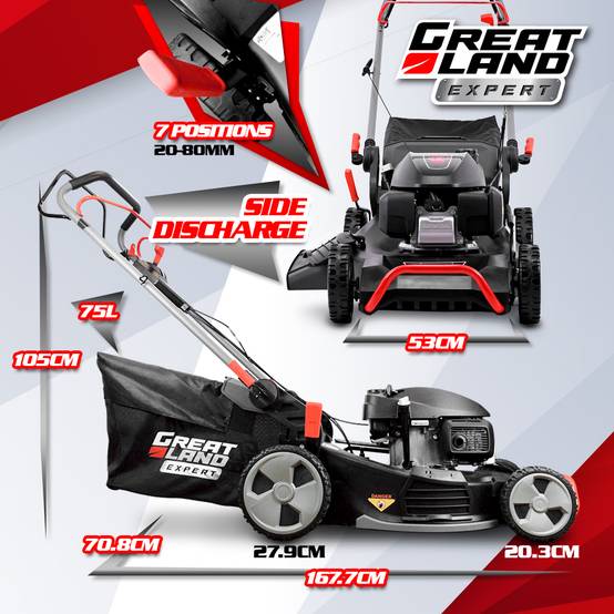Greatland - Tondeuse thermique tractée 202CC avec moteur Honda, mulching, éjection latérale et vitesse variable. - Image 4