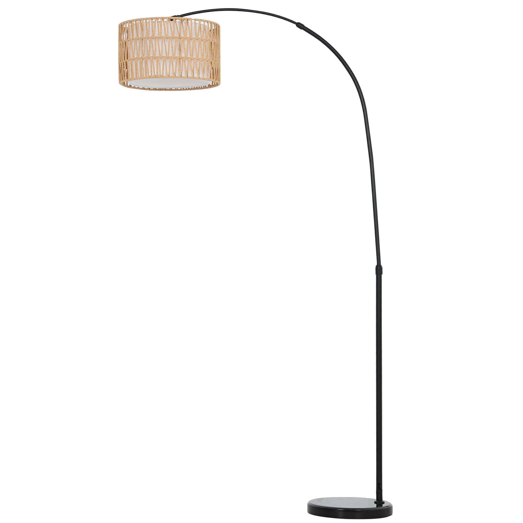 Lampadaire avec abat-jour en corde de chanvre, hauteur réglable, interrupteur au pied, métal, noir - Image 2