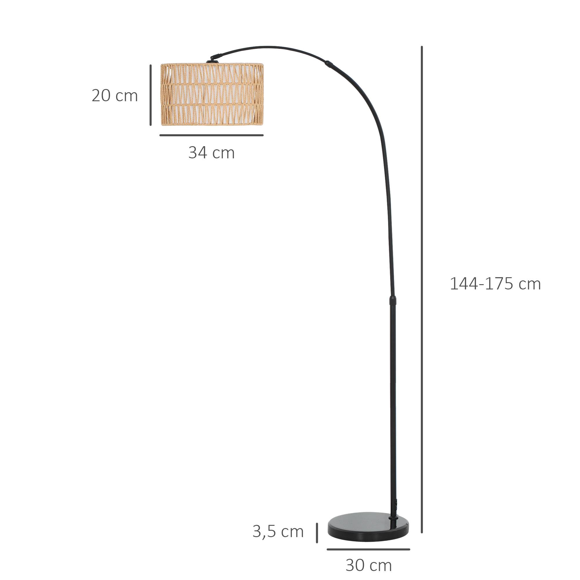 Lampadaire avec abat-jour en corde de chanvre, hauteur réglable, interrupteur au pied, métal, noir - Image 5