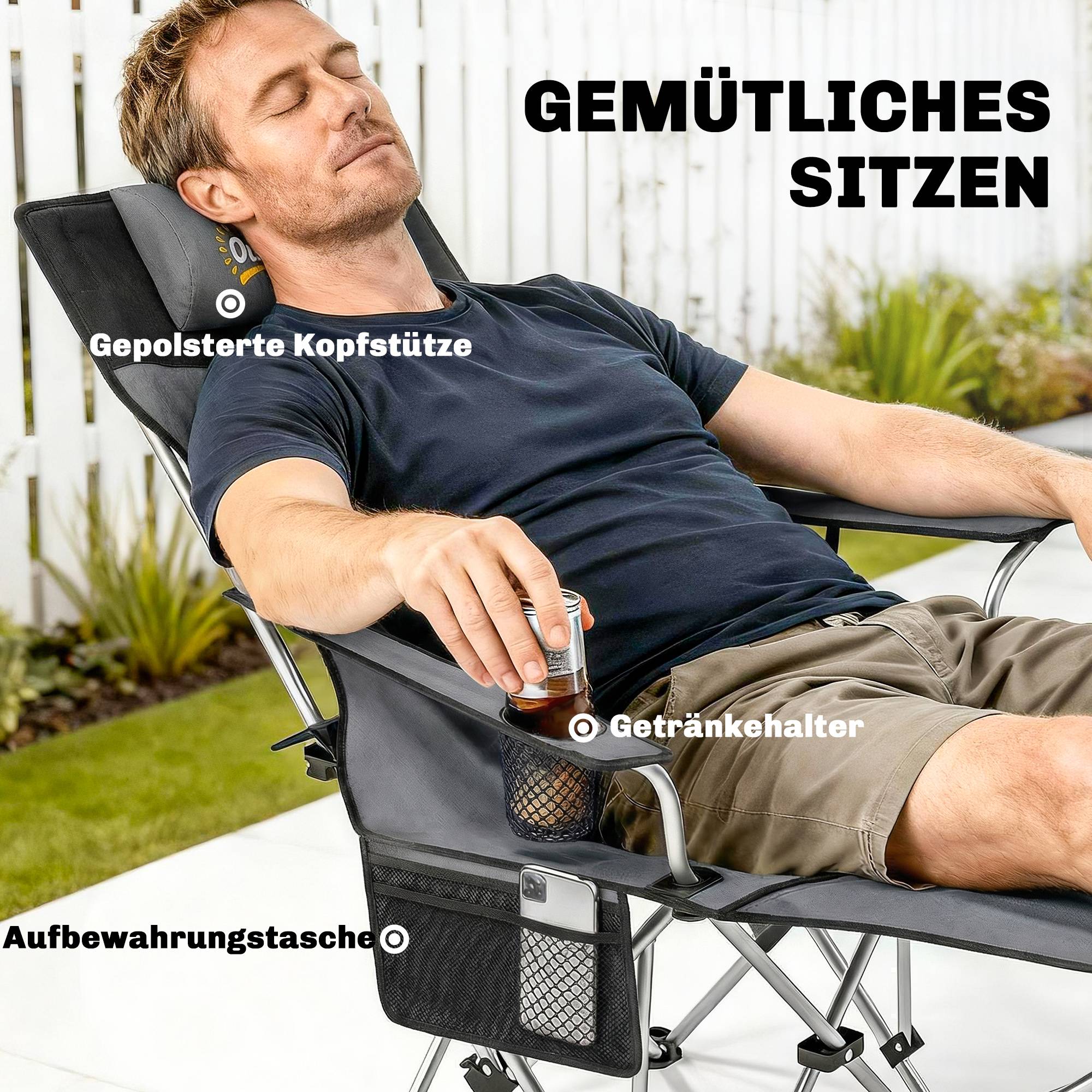 Lot de 2 chaises camping pliantes métal Oxford avec repose-pieds porte-gobelet gris - ComfortXL Outdoor Living - Image 7