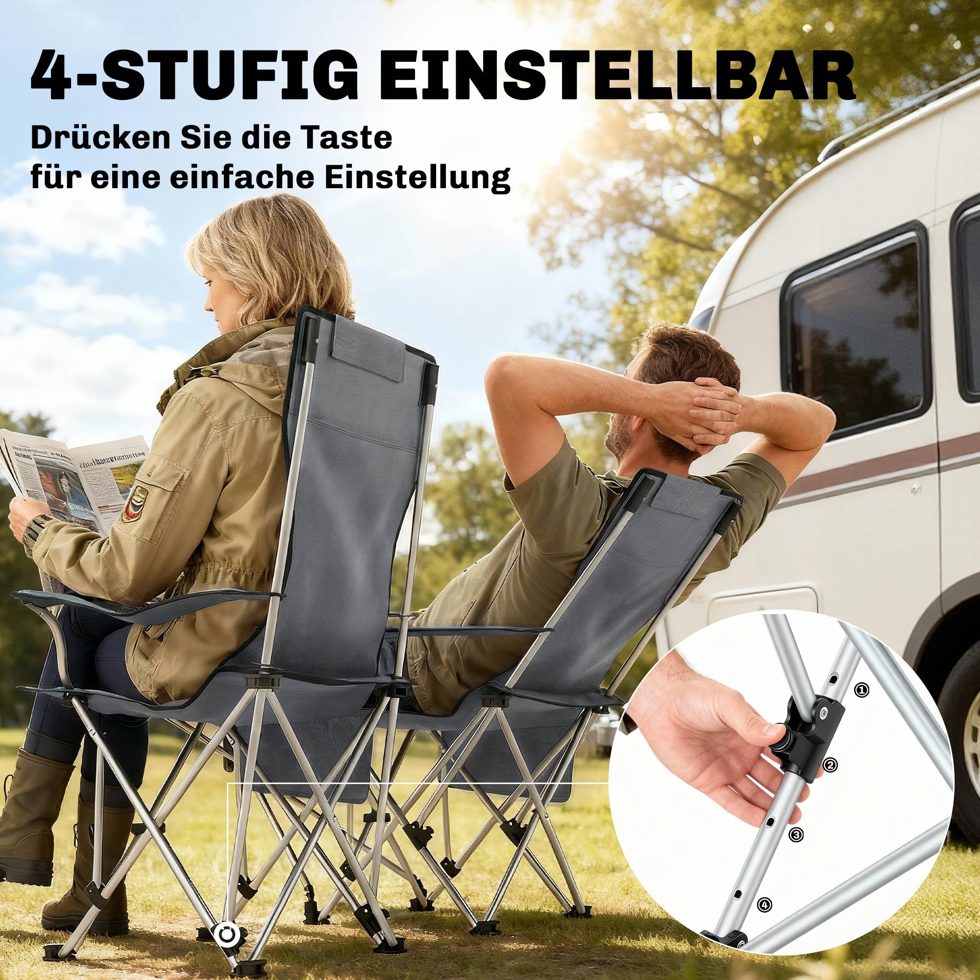 Lot de 2 chaises camping pliantes métal Oxford avec repose-pieds porte-gobelet gris - ComfortXL Outdoor Living - Image 6