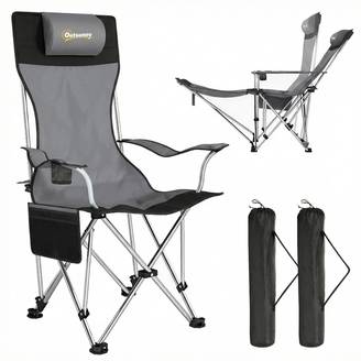 Lot de 2 chaises camping pliantes métal Oxford avec repose-pieds porte-gobelet gris - ComfortXL Outdoor Living
