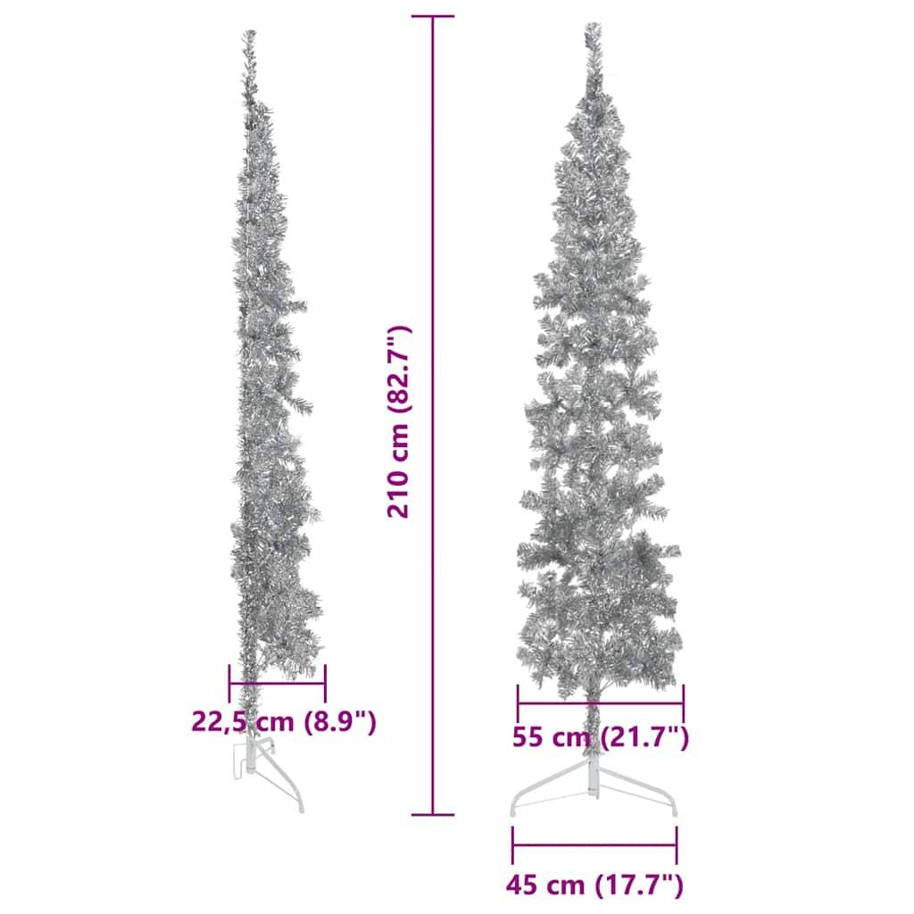 Demi sapin de Noël - Arbre de Noël artificiel mince avec support Argenté 210 cm - Image 8