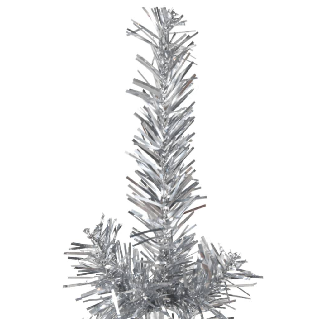 Demi sapin de Noël - Arbre de Noël artificiel mince avec support Argenté 210 cm - Image 4