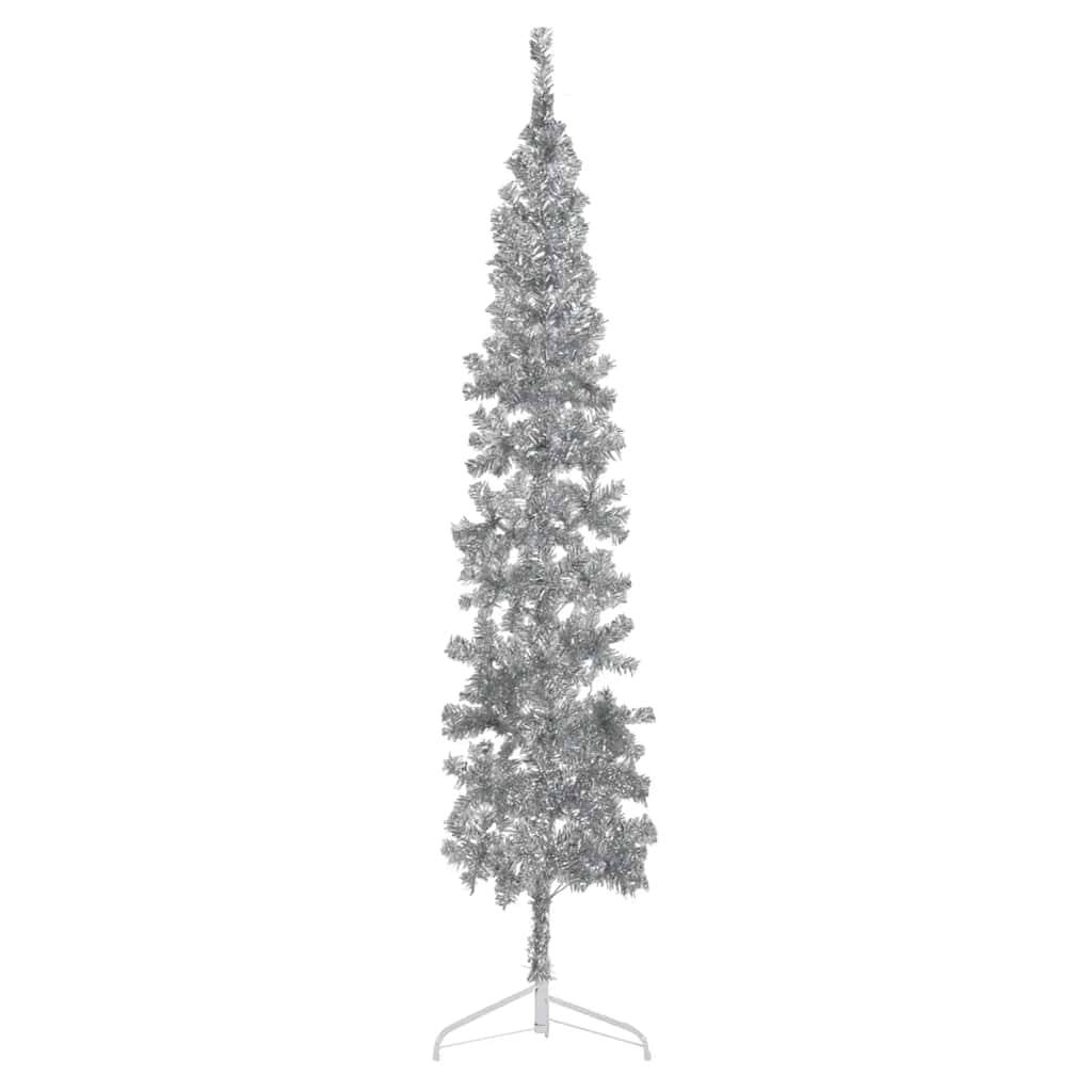 Demi sapin de Noël - Arbre de Noël artificiel mince avec support Argenté 210 cm - Image 2