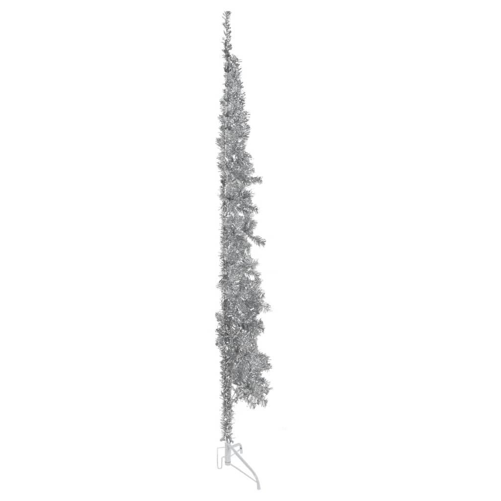 Demi sapin de Noël - Arbre de Noël artificiel mince avec support Argenté 210 cm - Image 1