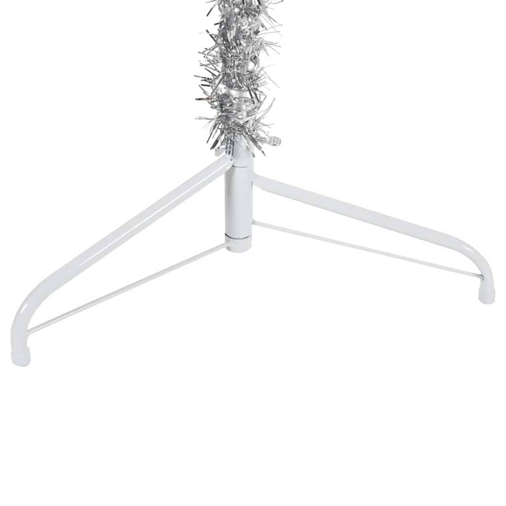 Demi sapin de Noël - Arbre de Noël artificiel mince avec support Argenté 210 cm - Image 6
