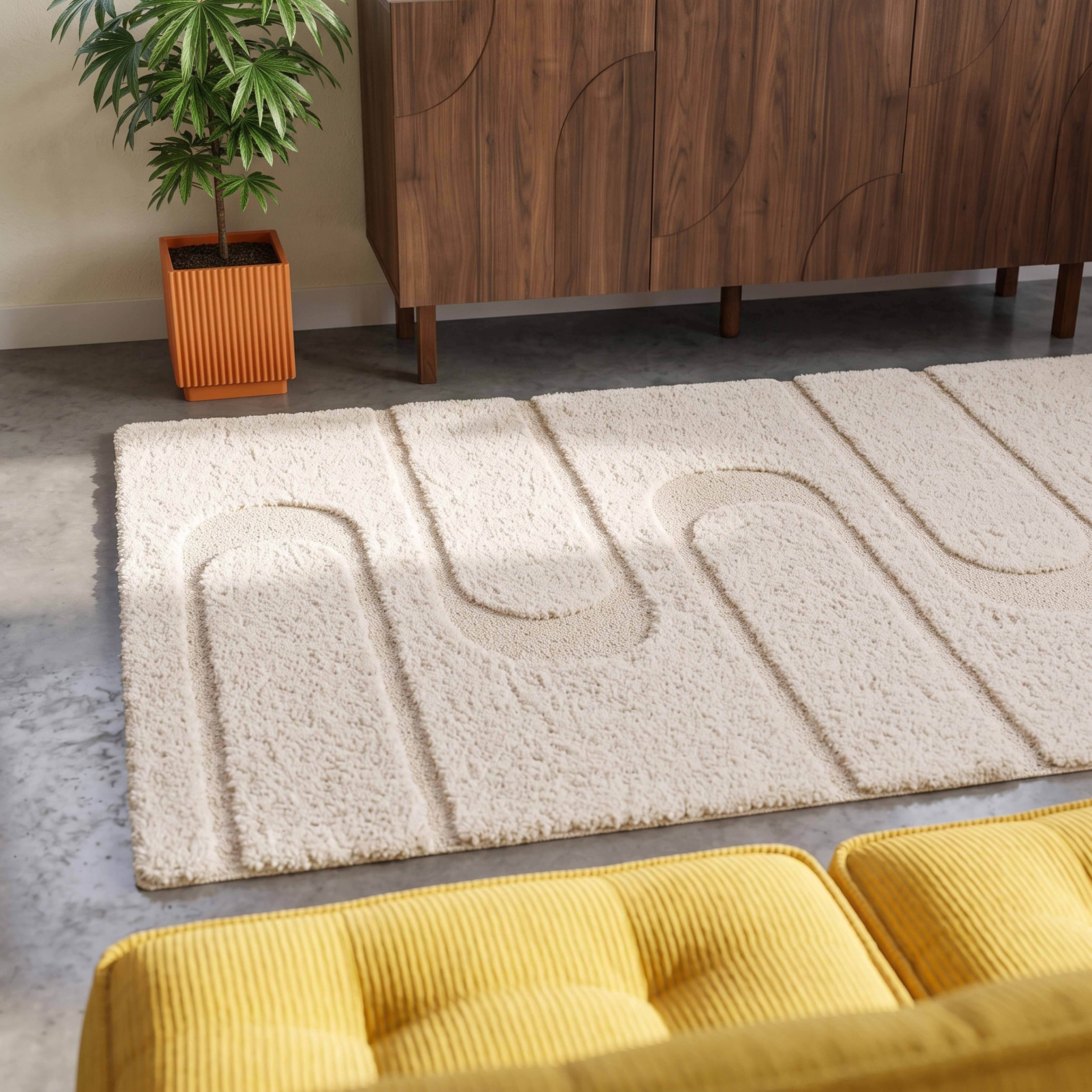 Oviala - Tapis rectangulaire à poils longs motif géométrique écru 120 x 170 cm Ziggy - Oviala - Imagen 3