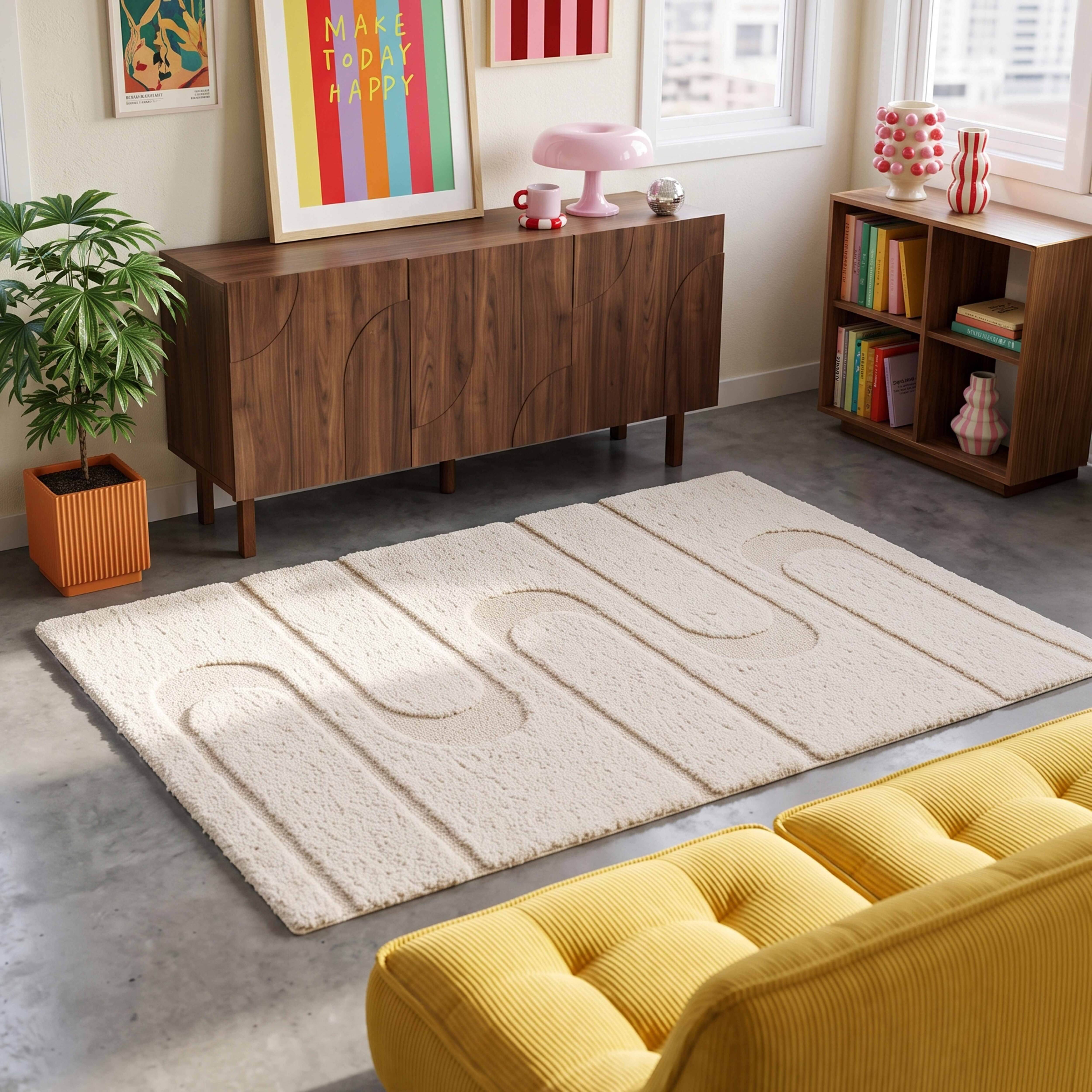 Oviala - Tapis rectangulaire à poils longs motif géométrique écru 120 x 170 cm Ziggy - Oviala - Imagen 2