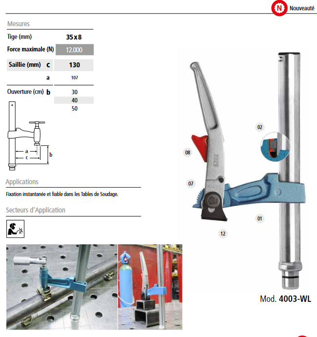 Serre-joint à levier pour table de soudage 4003-WL 35x8 mm URKO 28 mm, 30 cm - 1546030 - Imagen 2