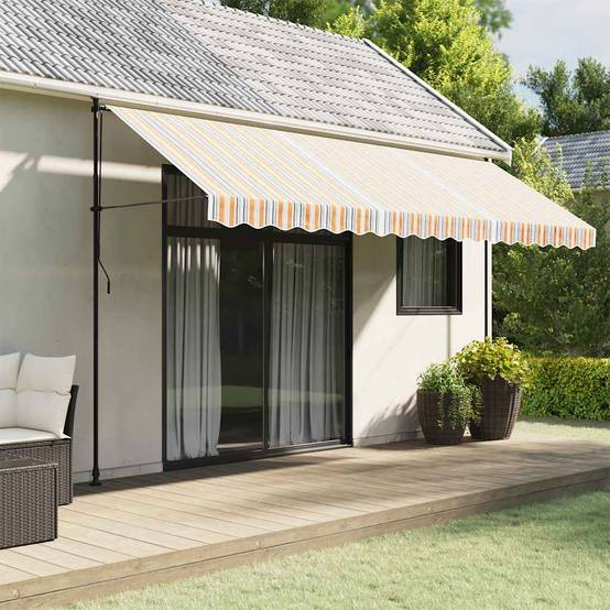 Toile de Remplacement Store Banne Polyester Traité Anti-UV pour Jardin Rayures Multicolores 4,5x3 m – ComfortXL Outdoor Living - Image 1