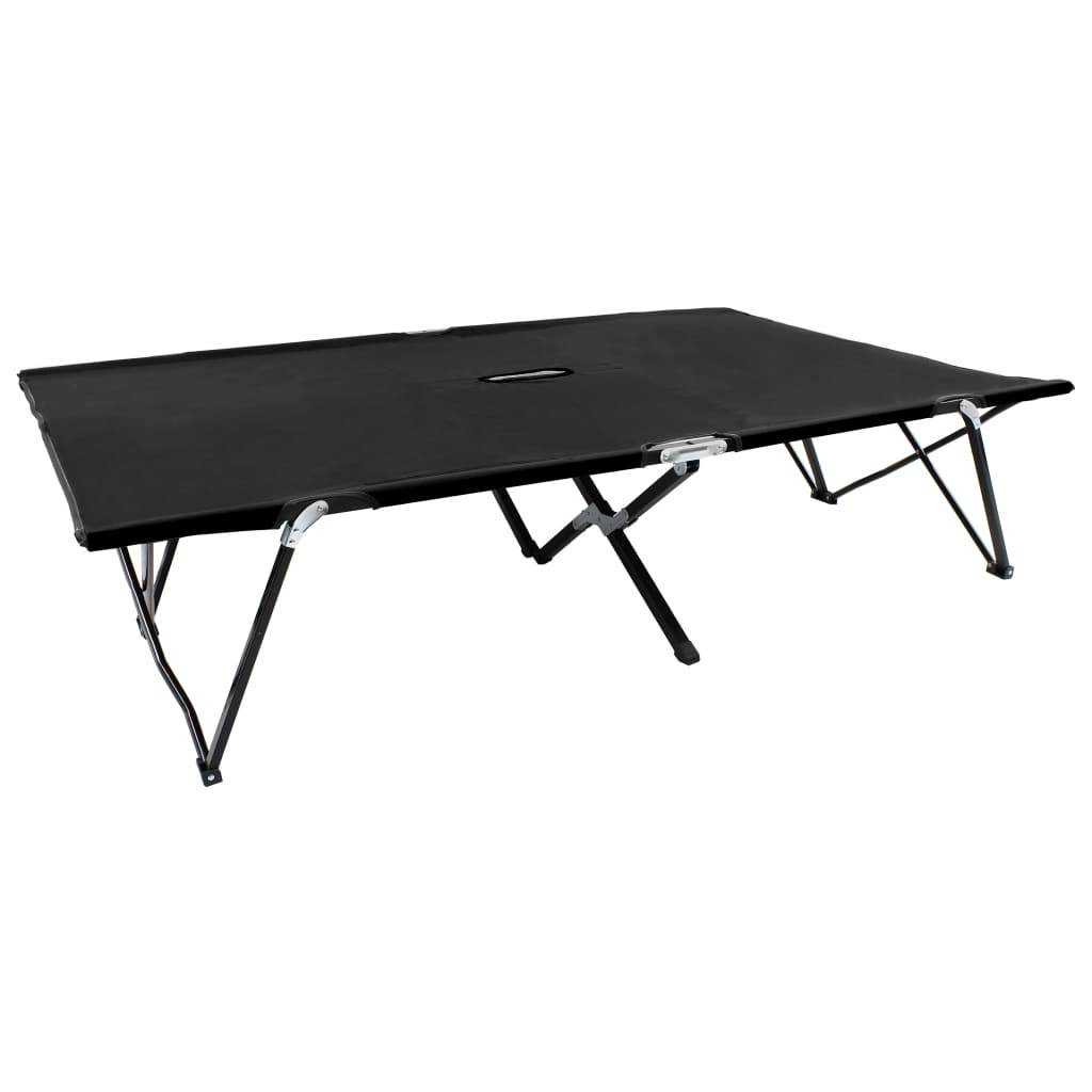 Helloshop26 - Lit de camping double meuble d'extérieur pliable 2 places noir acier - Imagen 1
