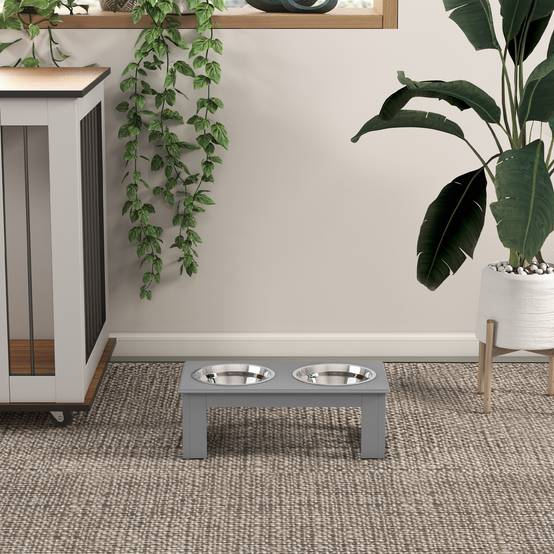 Support de gamelles MDF et inox gris 44 x 24 x 15 cm - PANGIVO - Image 9