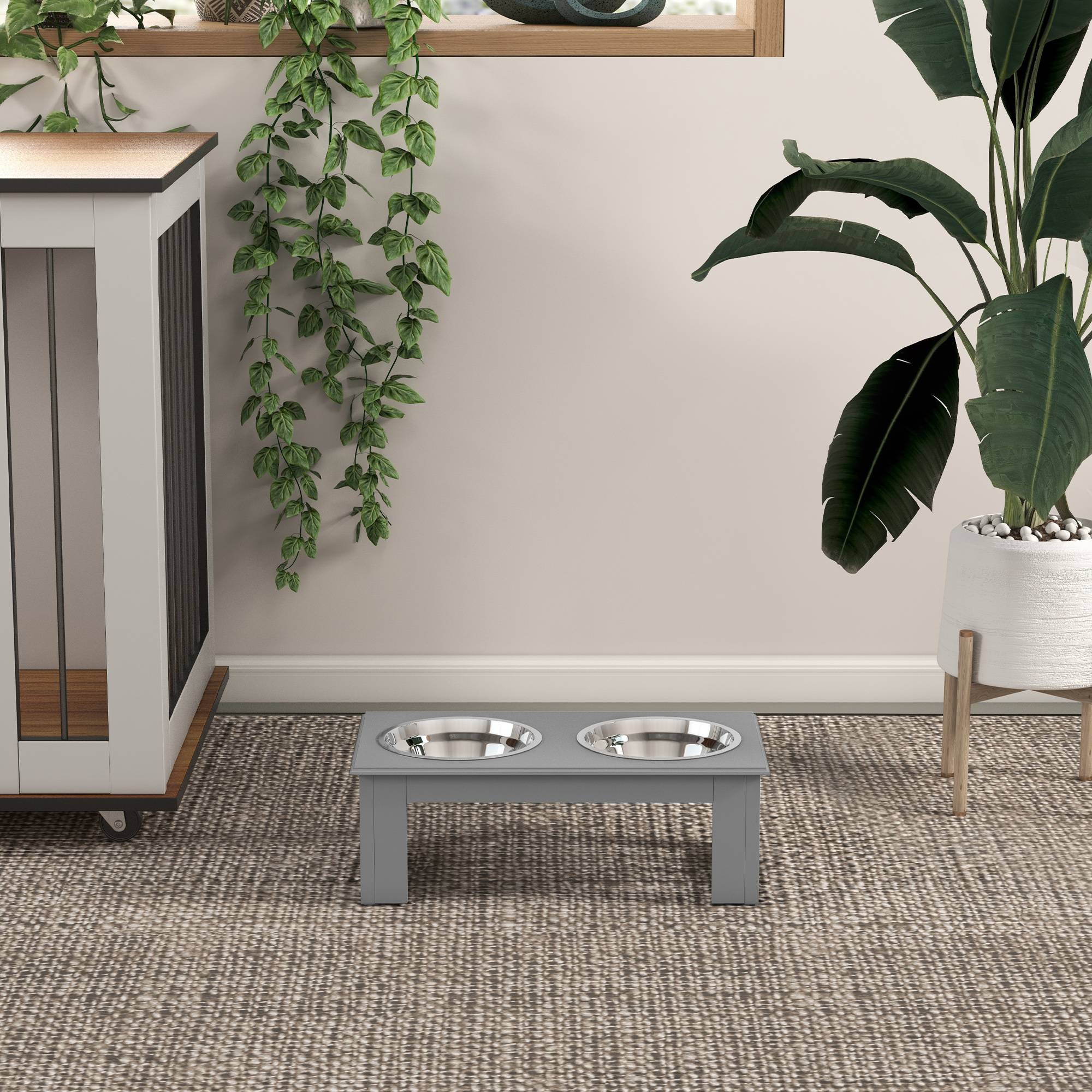 Support de gamelles MDF et inox gris 44 x 24 x 15 cm - PANGIVO - Image 9