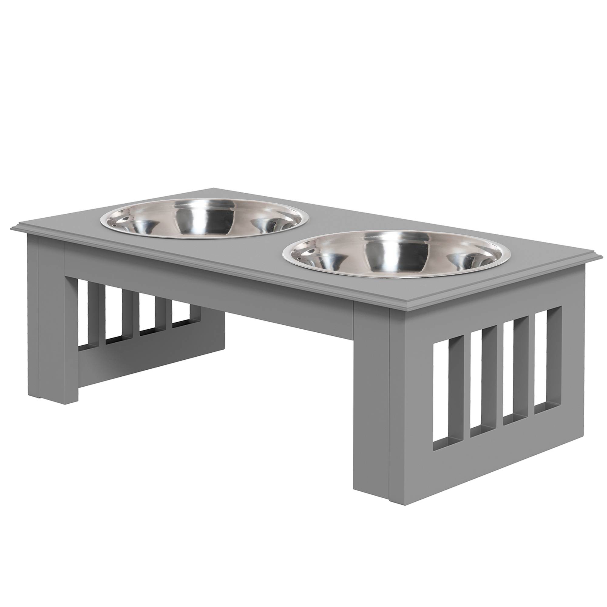 Support de gamelles MDF et inox gris 44 x 24 x 15 cm - PANGIVO - Image 2