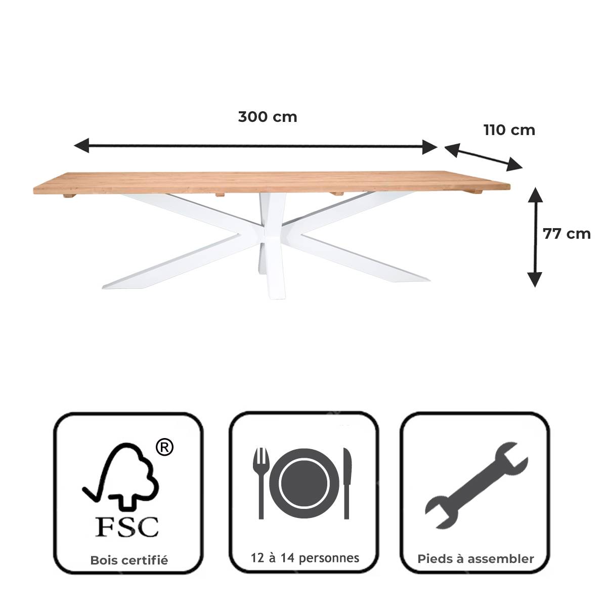 Table métal blanc et teck recyclé 300 cm, Conceptual - Gecko Jardin - Imagen 9