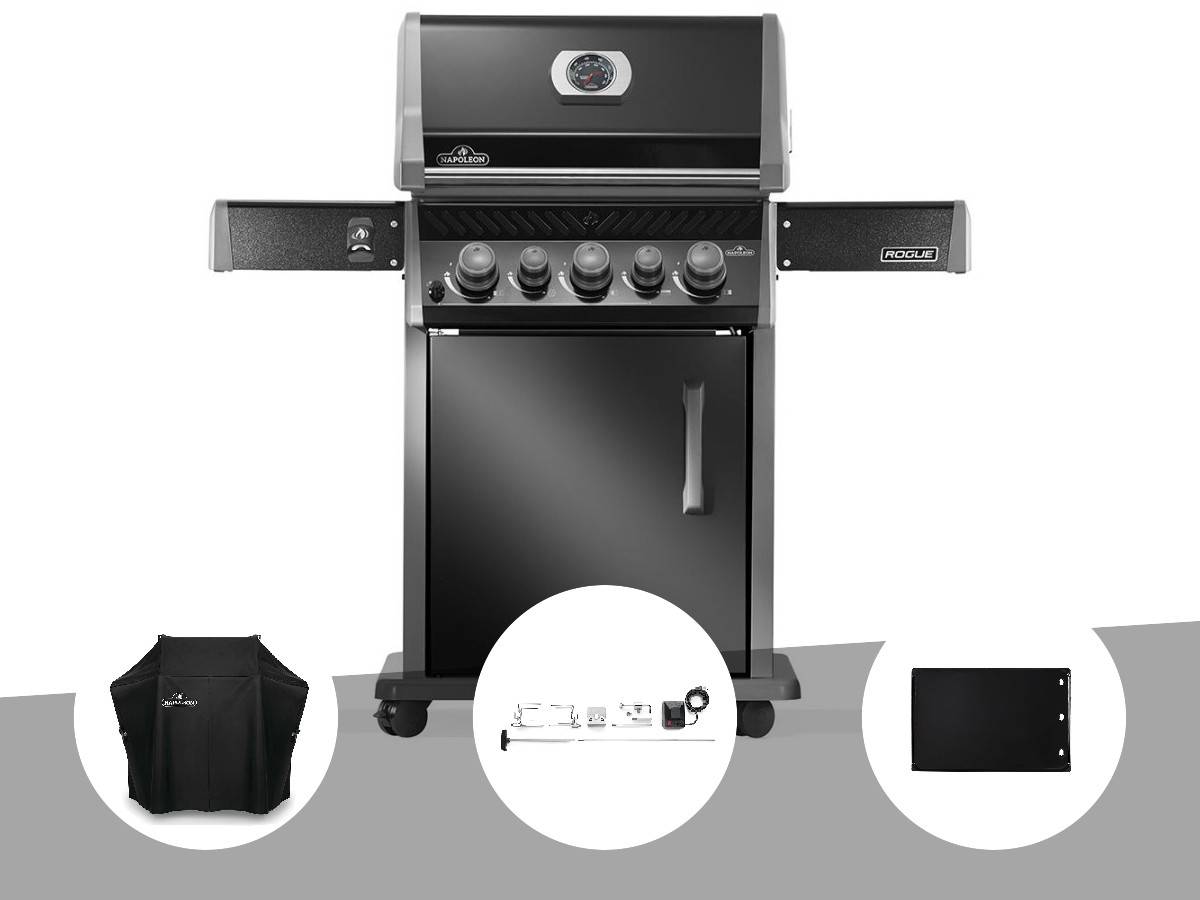 Napoleon - Barbecue à gaz Rogue 425 RB 3 brûleurs + 1 réchaud latéral + 1 brûleur rôtissoire + Housse de protection + Rôtissoire + Plancha - Napoléon - Image 1