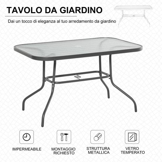 Table de Jardin Rectangulaire Métal Verre Trempé Trou Parasol 120x80cm - ComfortXL Outdoor Living - Image 6