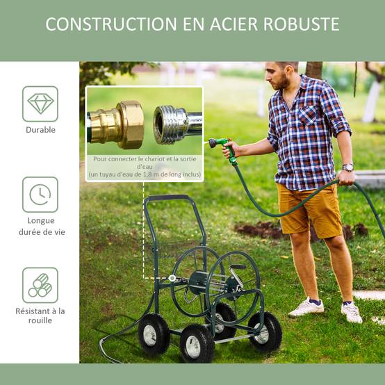 Dévidoir chariot métal vert 83 x 60 x 92.5 cm - PANGIVO - Image 9