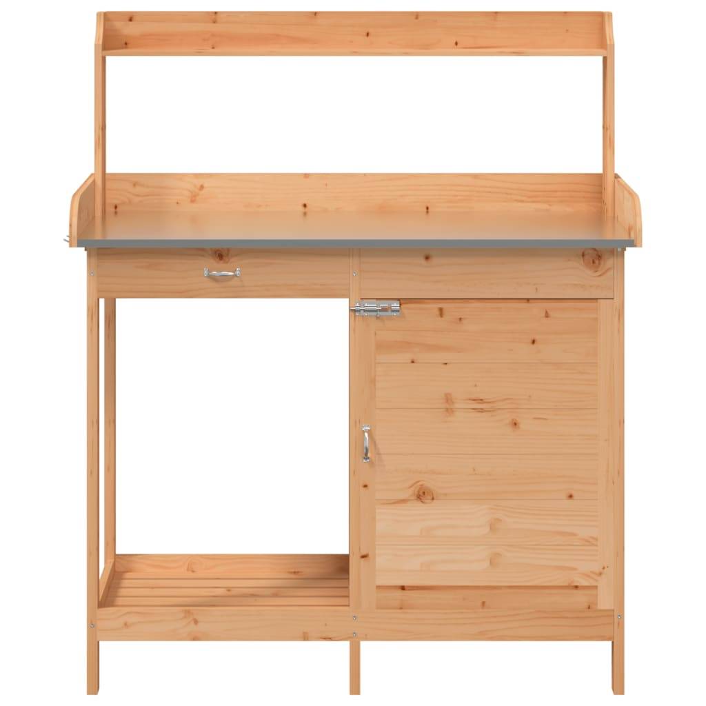 Établi de Jardinage en Bois de Sapin Marron Table de Rempotage avec Rangement et Zinc – ComfortXL Outdoor Living - Image 7