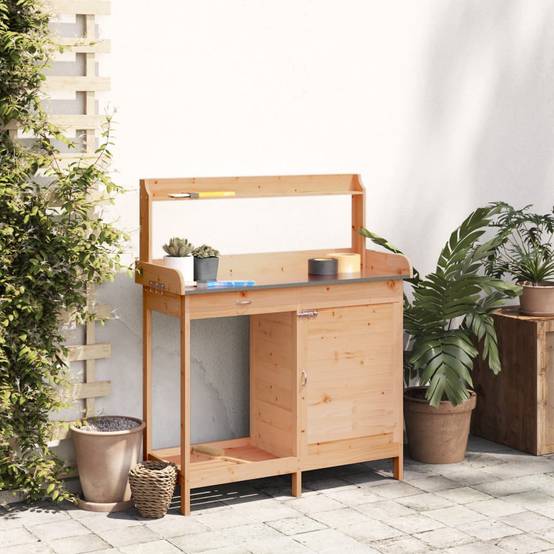 Établi de Jardinage en Bois de Sapin Marron Table de Rempotage avec Rangement et Zinc – ComfortXL Outdoor Living - Image 3