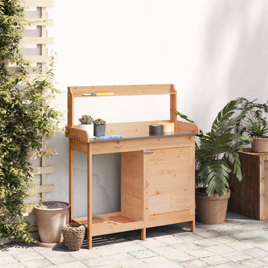 Établi de Jardinage en Bois de Sapin Marron Table de Rempotage avec Rangement et Zinc – ComfortXL Outdoor Living - Image 3
