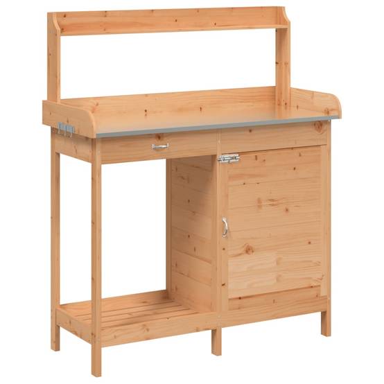 Établi de Jardinage en Bois de Sapin Marron Table de Rempotage avec Rangement et Zinc – ComfortXL Outdoor Living - Image 2