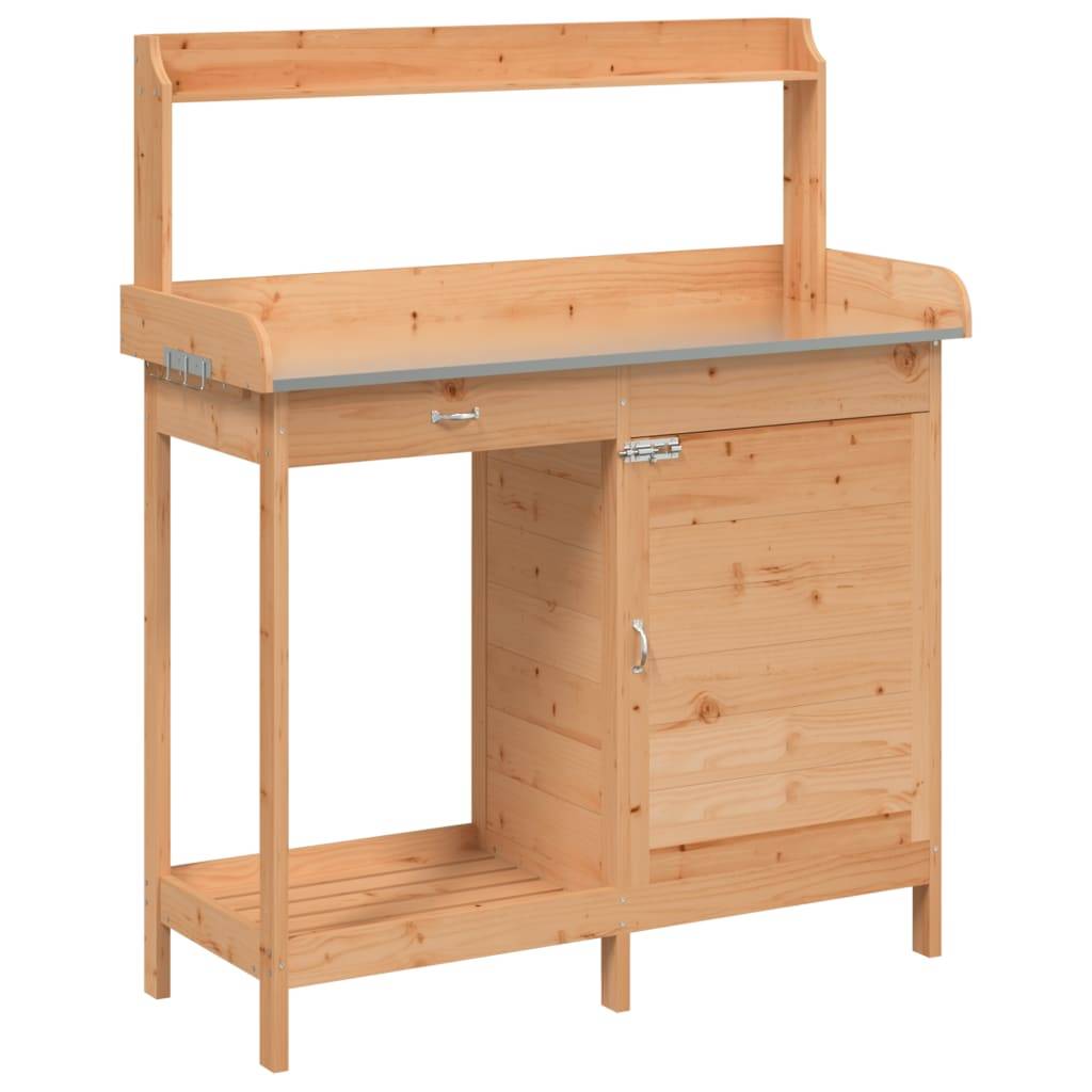 Établi de Jardinage en Bois de Sapin Marron Table de Rempotage avec Rangement et Zinc – ComfortXL Outdoor Living - Image 2