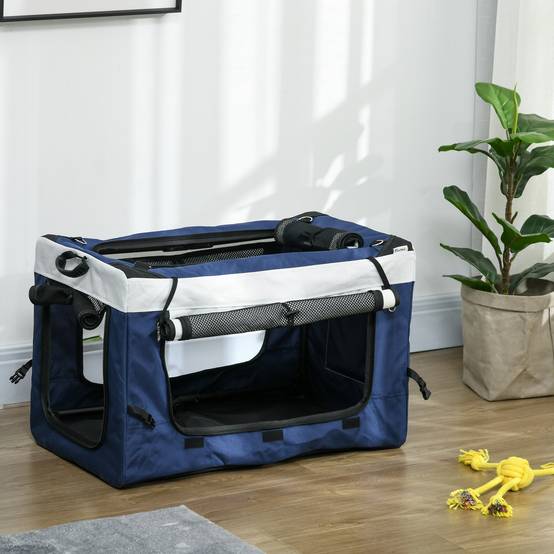 Poussette pliable pour chien avec wagon détachable, 4 portes zippées, 2 sangles de sécurité et coussin, bleue - Image 10