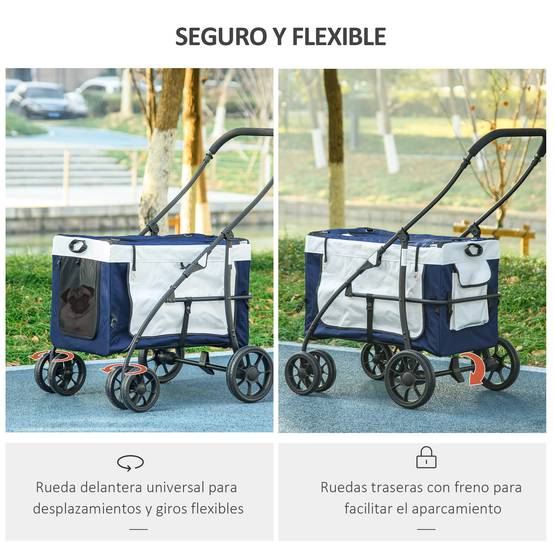 Poussette pliable pour chien avec wagon détachable, 4 portes zippées, 2 sangles de sécurité et coussin, bleue - Image 8