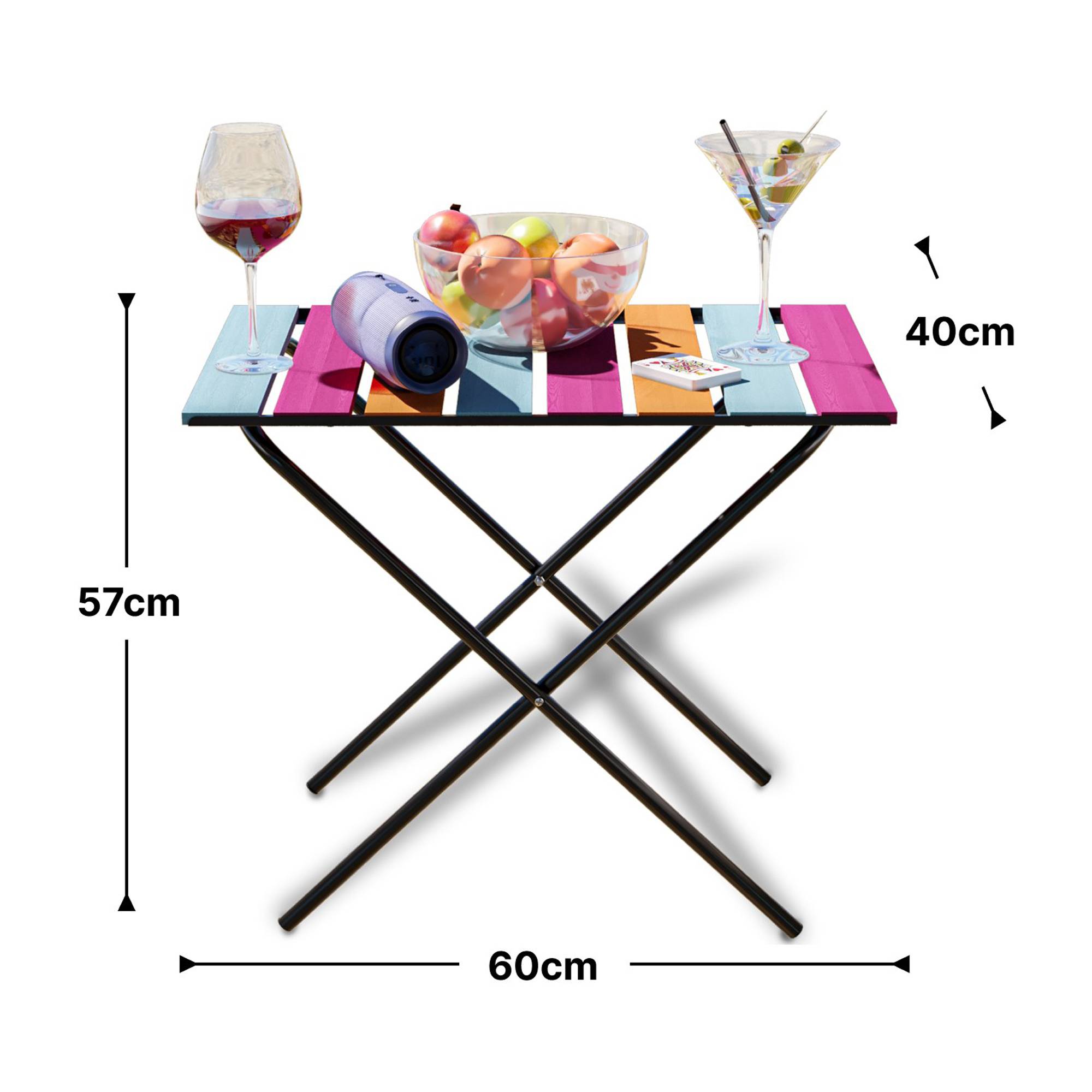 Table pliante de jardin Cavallino métal bois de pin 60 x 40 x 57 cm noir multicolore [en.casa] - Imagen 7