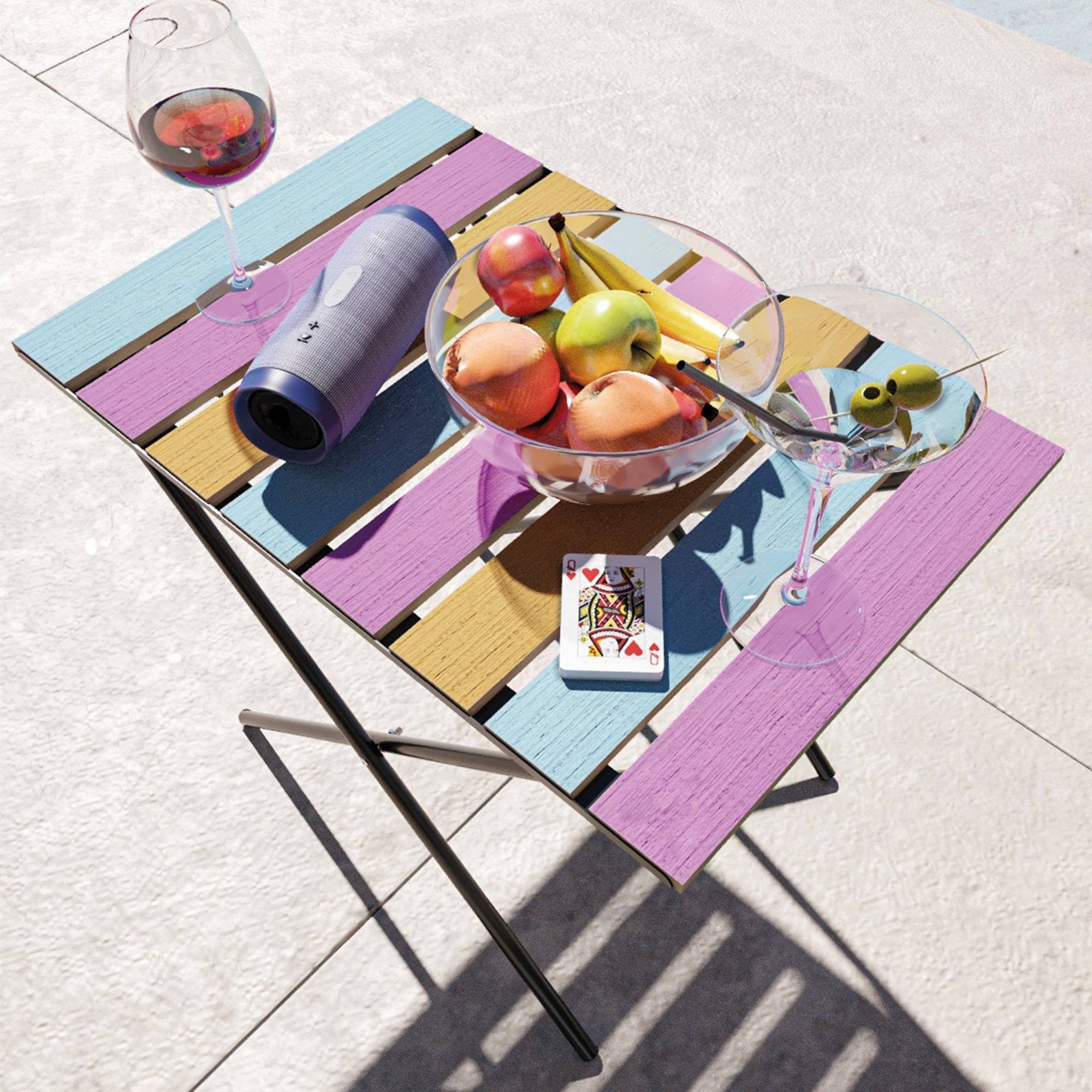 Table pliante de jardin Cavallino métal bois de pin 60 x 40 x 57 cm noir multicolore [en.casa] - Imagen 3