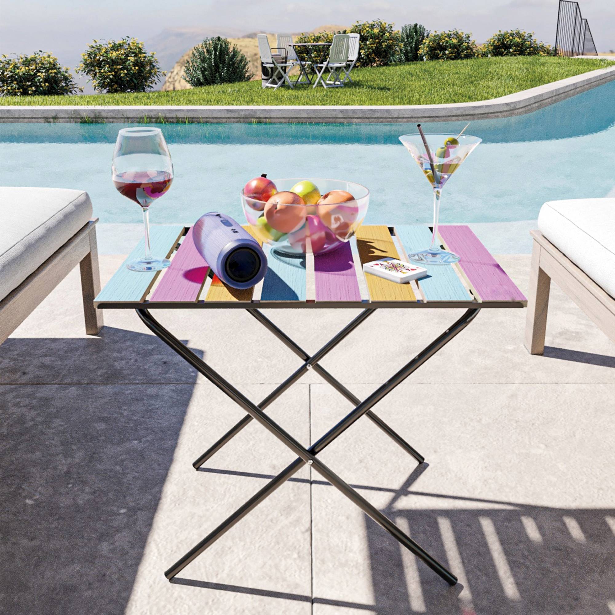 Table pliante de jardin Cavallino métal bois de pin 60 x 40 x 57 cm noir multicolore [en.casa] - Imagen 2