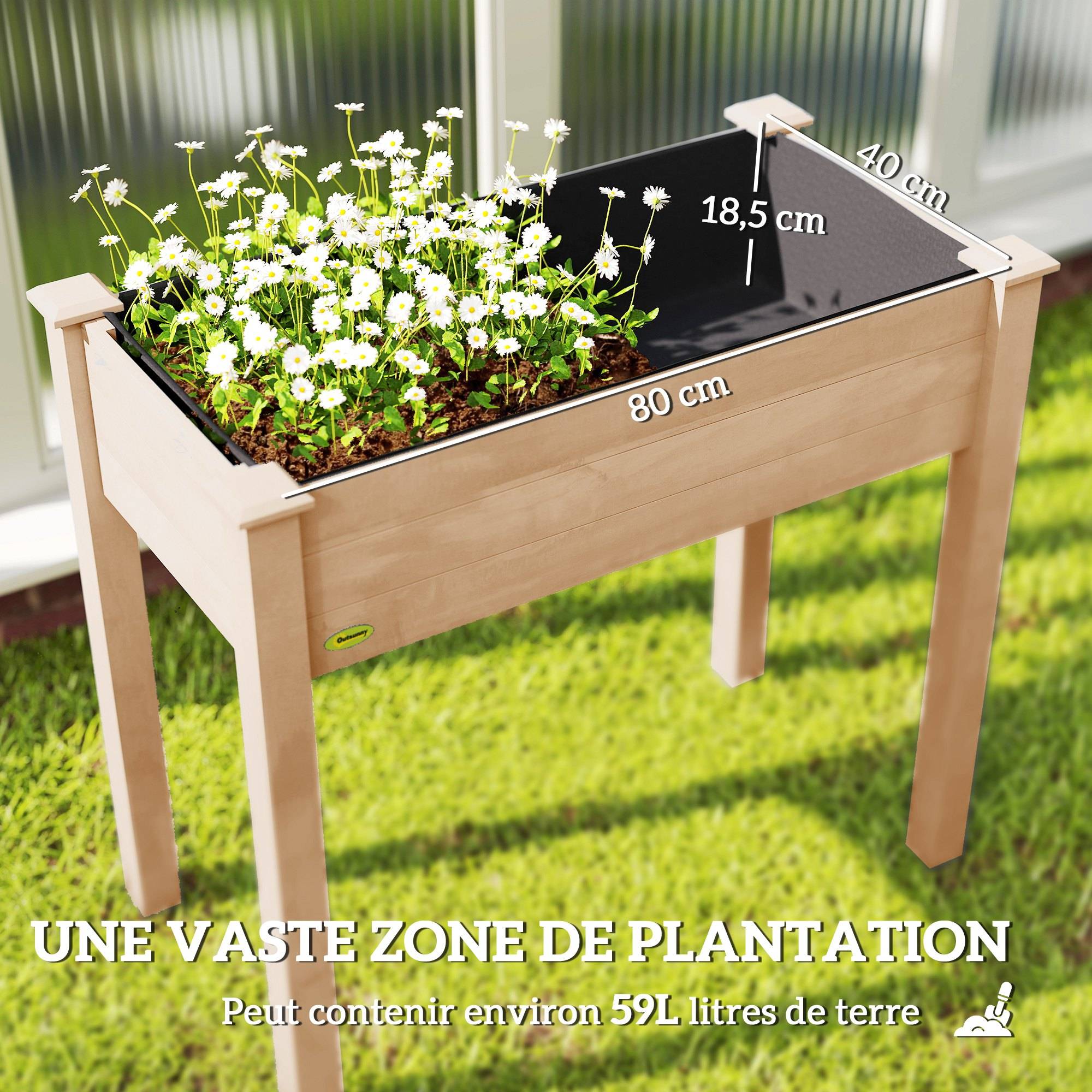 Jardinière surélevée bois naturel 86 x 46 x 76 cm - PANGIVO - Image 6