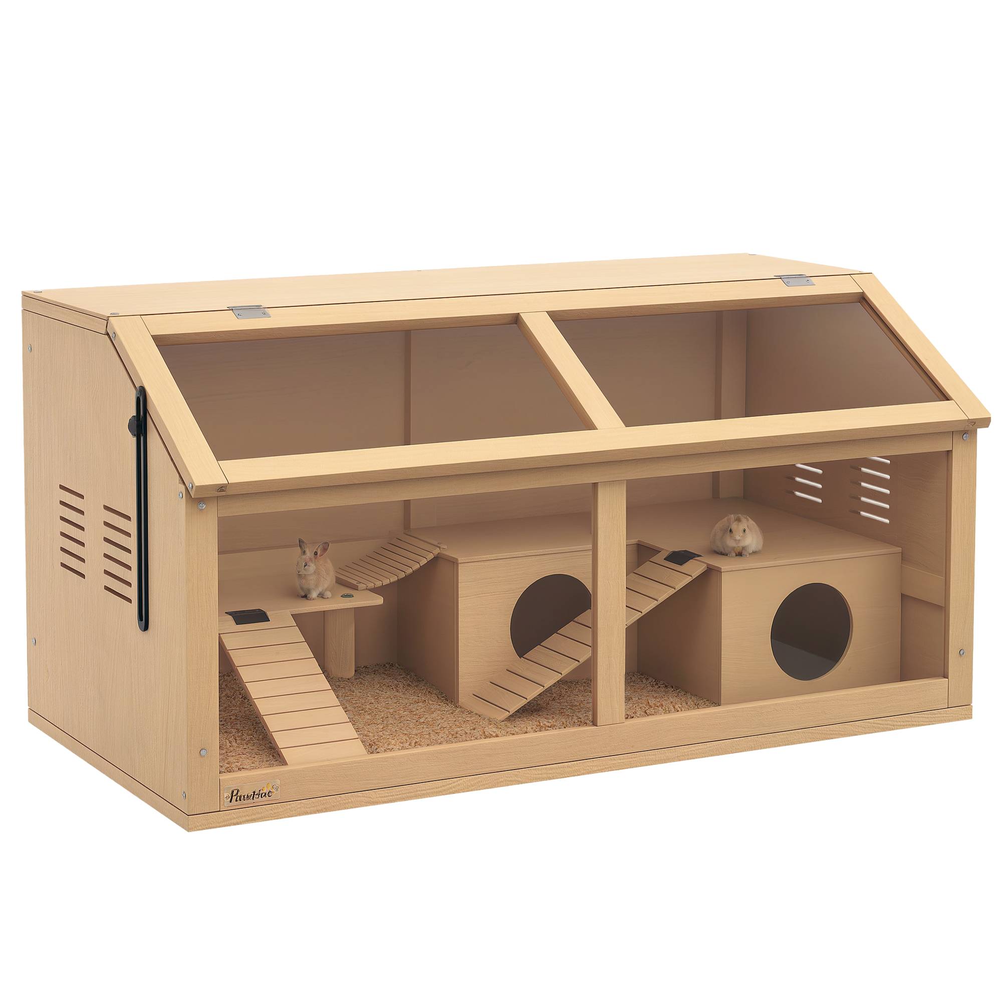 Cage hamster bois sapin rongeurs habitat aéré pont suspendu 85x44cm naturel - ComfortXL Outdoor Living - Image 1