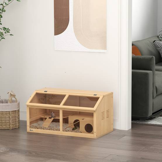 Cage hamster bois sapin rongeurs habitat aéré pont suspendu 85x44cm naturel - ComfortXL Outdoor Living - Image 4