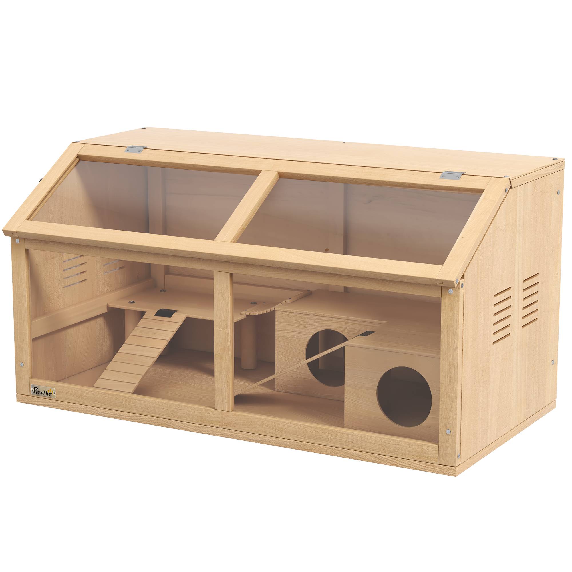 Cage hamster bois sapin rongeurs habitat aéré pont suspendu 85x44cm naturel - ComfortXL Outdoor Living - Image 2
