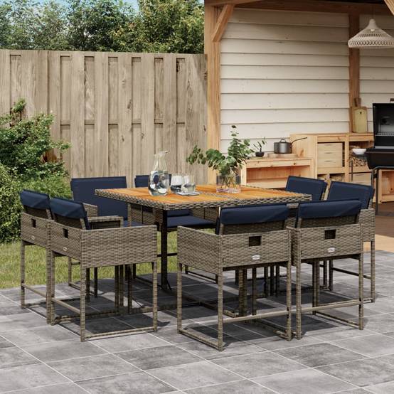 ComfortXL - Salon de jardin encastrable 8 personnes gris, table carrée bois et chaises compactes – ComfortXL Outdoor Living - Image 1