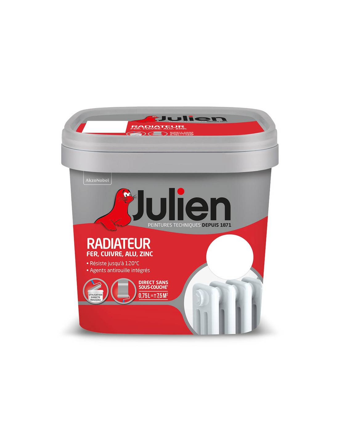 Julien - Peinture Radiateur Aqueuse  Brillant Blanc 0l75 - Julien