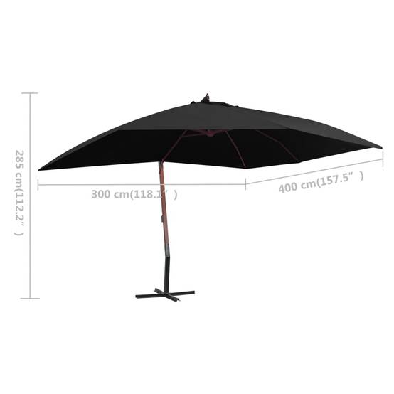 PANGIVO - Parasol suspendu avec mât en bois 400 x 300 x 285 cm Noir - PANGIVO - Image 8