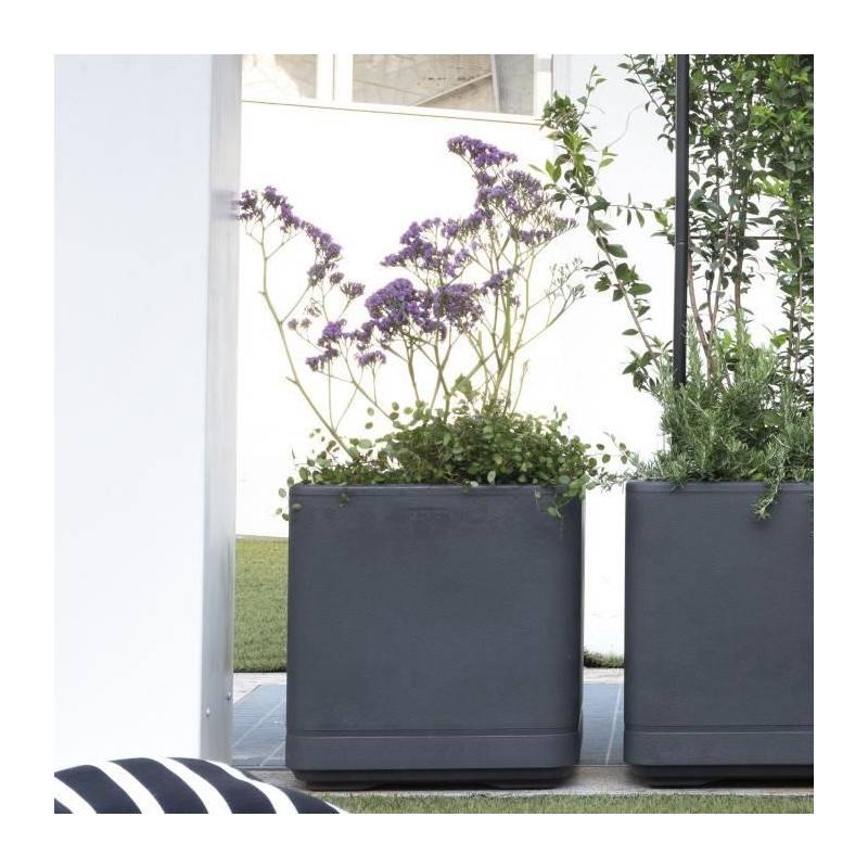 Deroma - Pot De Fleur Cube - Deroma- Cosmo - Anthracite - A Réserve D'eau - Roulettes - 38 Cm - Imagen 2