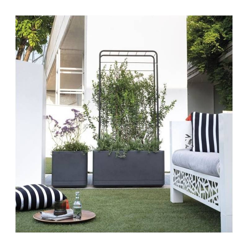 Deroma - Pot De Fleur Cube - Deroma- Cosmo - Anthracite - A Réserve D'eau - Roulettes - 38 Cm - Imagen 3