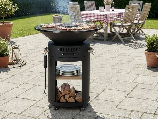 Habitat Et Jardin - Barbecue Plancha Brasero à Charbon Et Bois "cesar Premium" - ø 81 Cm - Noir -habitat Et Jardin - Image 2