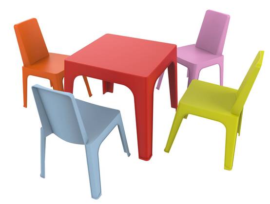 Set 4+1 chaises-table pour enfants intérieur, extérieur bleu ciel/rose/rouge/orange/vert citron JULIETA garbar - Image 1