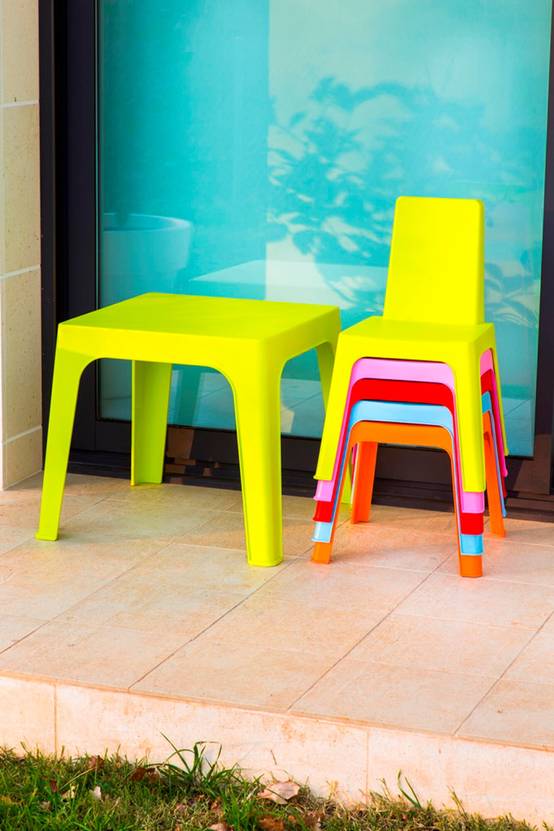 Set 4+1 chaises-table pour enfants intérieur, extérieur bleu ciel/rose/rouge/orange/vert citron JULIETA garbar - Image 6